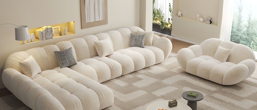 Beige Crescent Shaped Sofa Set